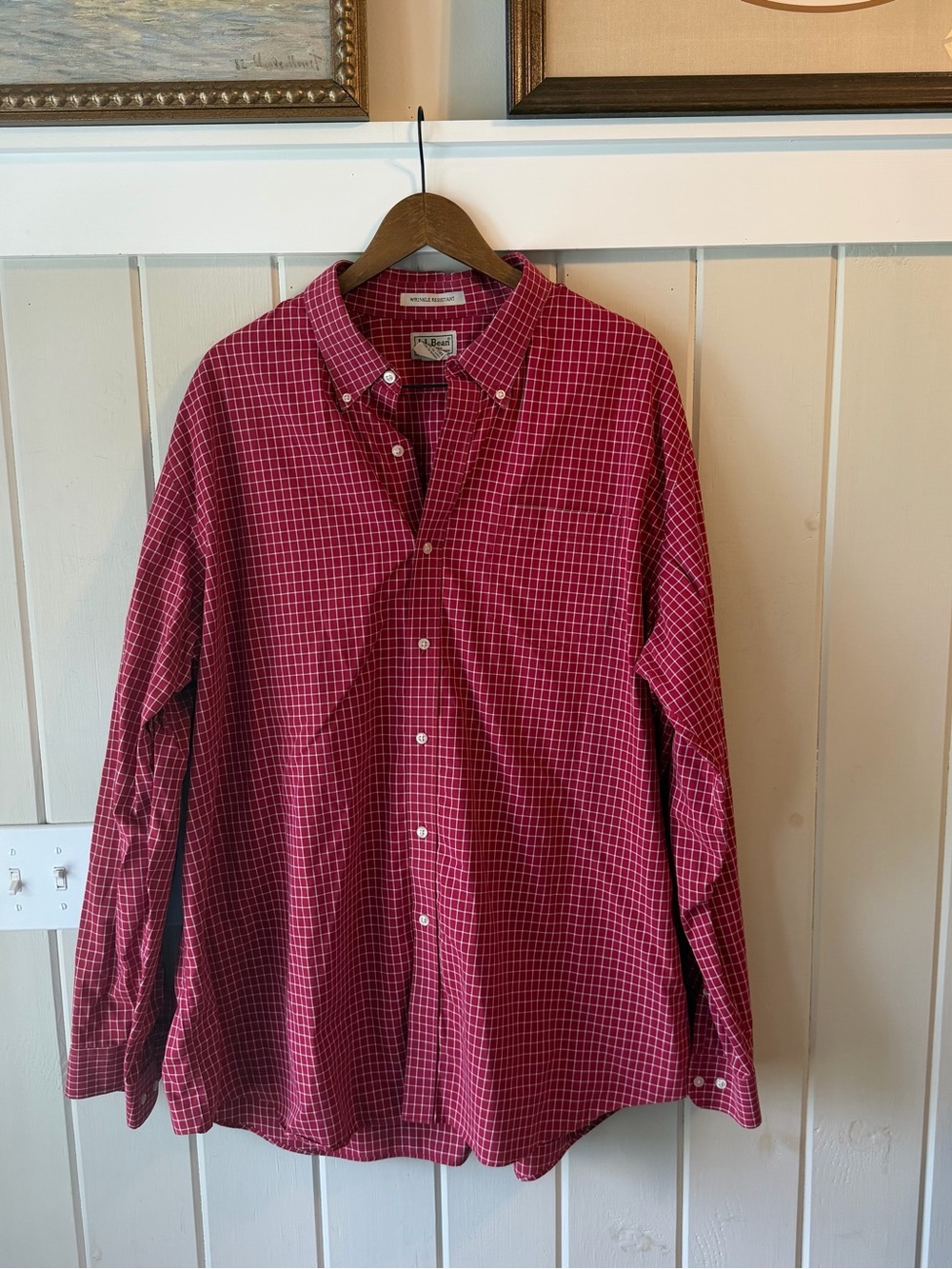 L.L. Bean Men's Red Small Checkered Button-Down Shirt, Size XXL